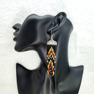 Beautiful Handmade Glass Bead Tribal Style • Dangle Earrings